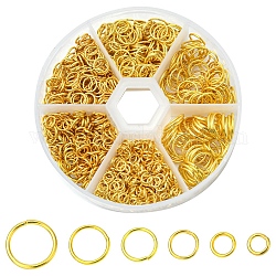 1 set di anelli per saltare in ferro, formati misti, anelli di salto aperti, anello rotondo, oro, 18~21 gauge, 4~10x0.7~1mm, diametro interno: 2.6~8mm, 10 g / taglia, 6 dimensioni, circa 1000 pc / scatola