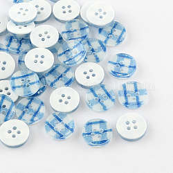 Boutons en plastique avec 4 trou, plat rond, bleu profond du ciel, 13x3mm, Trou: 1.5mm