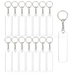 BENECREAT 15PCS Acrylic Keyring Blanks 3x1 Inch Rectangle Acrylic Clear Keychain Blanks with 20PCS Jump Rings, 1PC Storage Box for DIY Projects and Crafts