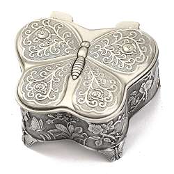 Boîtes à bijoux princesse classique européenne papillon, boîtes à bijoux en alliage sculpté rose, pour cadeau d'artisanat, argent antique, 6.35x5.8x3.4 cm, diamètre intérieur: 56x45 mm