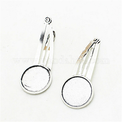 Iron Snap Hair Clip Findings, with Alloy Flat Round Cabochon Settings, Antique Silver, Tray: 20mm