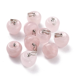 Pendentifs de quartz rose naturel, avec boucles en laiton platine, pomme, 14~15x14x14mm, Trou: 6x3mm