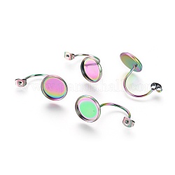 Ion Plating(IP) 304 Stainless Steel Ear Nuts, Butterfly Earring Backs for Post Earrings, Flat Round Cabochon Settings, Rainbow Color, Tray: 12mm, 29.5x13.5x17mm, Hole: 0.8mm