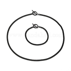 304 chaînes gourmettes en acier inoxydable colliers et bracelets ensembles de bijoux, avec fermoirs toggle, électrophorèse noir, 18-1/4 pouce (46.3 cm), 7-3/8 pouce (18.8 cm)