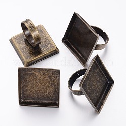 Componenti di anello in ottone, anello pad vuoto, per fare gioielli, regolabile, bronzo antico, Dimensioni: Anello: circa 17 diametro interno mm, Vassoio: su 25 mm larghezza interna, 25mm di lunghezza interno