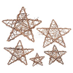 Artisanat d'art en rotin, étoiles du nord, brun coco, 102~295x103~296x24~28mm, 5 pièces / kit
