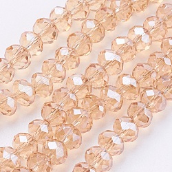 Electroplate Glass Beads, Faceted, Rondelle, Wheat, 6x4.5mm, Hole: 1mm, about 95pcs/strand, 17.7 inch