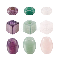 Fashewelry 9 pièces 9 style aventurine verte naturelle et quartz rose et perles européennes d'améthyste, Perles avec un grand trou   , formes mixtes, 10~17x10~10x6~13.5mm, Trou: 4.5~5mm, 1pc / style