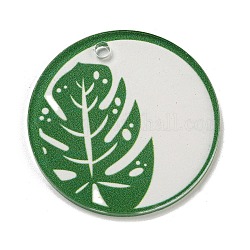 Непрозрачные акриловые подвески, плоские круглые с листа, зелёные, 45x3 мм, отверстие : 3.5 мм