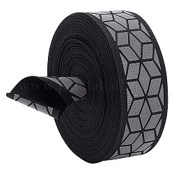 BENECREAT 10M Flat Reflective Polyester Grosgrain Ribbon, Geometric Print Ribbon for Warning Tape, Black, 1 inch(25~27mm), about 10.94 Yards(10m)/Bag