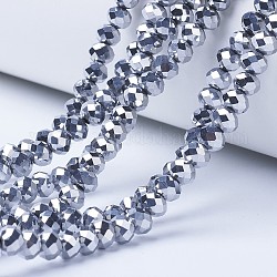 Placcare trasparente perle di vetro fili, pieno placcato, sfaccettato, rondelle, platino placcato, 2.5x2mm, Foro: 0.4 mm, circa 165~169pcs/filo, 15.7~16.1 pollice (40~41 cm)