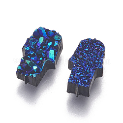 Perles de résine imitation druzy gemstone, hamsa main / main de fatima / main de miriam, bleu foncé, 12.5x7x3~4mm, Trou: 1.2mm
