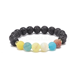 Natural Lava Rock & Weathered Agate(Dyed) Round Beaded Stretch Bracelet, Essential Oil Gemstone Jewelry for Women, Inner Diameter: 2 inch(5.2cm)
