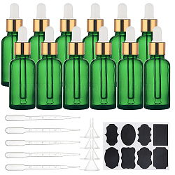Tropfflaschen aus Glas, mit Tropfer, Tafelaufkleber, Trichter aus Kunststoff, Tropfer aus Kunststoff, grün, 101 mm, Kapazität: 30 ml, 15 Stück