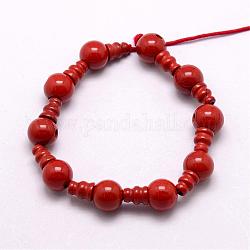 Natürliche rotem Jaspis 3-Loch-Guru Perle Stränge, für buddhistische Schmuck machen, T-Perlen gebohrt, 16.5~18 mm, Bohrung: 2~3 mm, 2 Stück / Set, 10sets / Strang, 6.5 Zoll