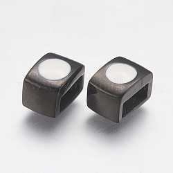 304 Edelstahl Emaille Dia Charme, Rechteck, weiß, Metallgrau, 10x7x7 mm, Bohrung: 3x7 mm