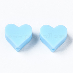 Perles de silicone écologiques de qualité alimentaire, perles à mâcher pour les jouets de dentition, Diy soins infirmiers colliers faisant, cœur, bleu clair, 13x14x8mm, Trou: 2mm