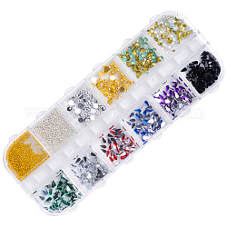 Accessoires nail art de décoration, strass acryliques et micro perles acier, forme mixte, larme, demi-rond, forme de diamant, ronde, couleur mixte, 0.5~3.5x0.5~3x0.5~3mm
