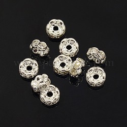 Perles séparateurs en laiton avec strass, grade AAA, bord ondulé, sans nickel, couleur argentée, rondelle, cristal, 6x3mm, Trou: 1mm