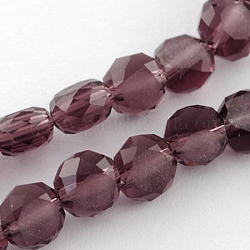 Frosted Glass Bead Strands, Faceted, Flat Round, Coconut Brown, 6x3~4mm, Hole: 1mm