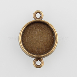 Flat Round Alloy Cabochon Connector Settings, Plain Edge Bezel Cups, Cadmium Free & Nickel Free & Lead Free, Antique Bronze, Tray: 14mm, 24.5x17x2mm, Hole: 2mm