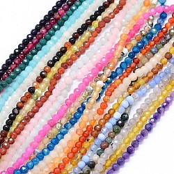Faceted Natural Agate Beads Strands, Round, Dyed & Heated, Mixed Color, 4mm, Hole: 1.2mm, about 92pcs/strand, 14 inch(35.5cm)