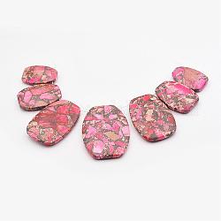 Zusammengesetzte Goldlinie und kaiserliche Jaspis-Perlenstränge, gefärbt, Oval, neon rosa , 30~49x20~35x7 mm, Bohrung: 2 mm, 7 Stk. / Strang, 6.69 Zoll