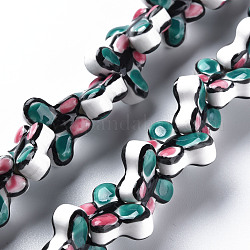 Handmade Porcelain Ceramic Beads Strands, Famille Rose Style, Butterfly, Teal, 13.5x17.5x7mm, Hole: 2mm, about 28pcs/strand, 11.85~12.05 inch(30.1~30.6cm)