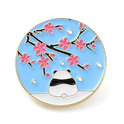 Panda with Plum Blossom Enamel Pins, Golden Zinc Alloy Cartoon Badge for Backpack Clothes, Light Sky Blue, 35x1.5mm