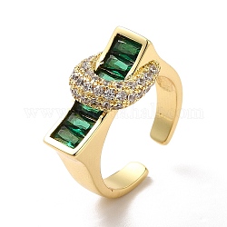 Rettangolo di zirconi cubici con anello polsino aperto luna, gioielli in vero ottone placcato oro 18k per le donne, verde, misura degli stati uniti 7 1/2 (17.7mm)