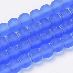 Transparent Glass Beads Strands, Frosted, Round, Royal Blue, 6mm, Hole: 1mm, about 55pcs/strand, 12.9 inch