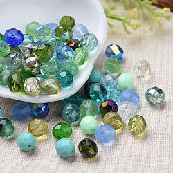 Perlas de vidrio checo transparente, facetados, oval, color mezclado, 7~7.5x8mm, agujero: 1 mm, aproximamente 240 unidades / bolsa