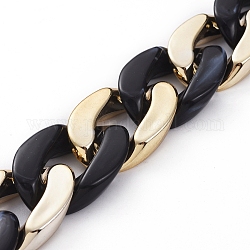 Mailles chaînes en acrylique de style imitation de pierres précieuses à la main, avec anneau de liaison en plastique ccb, noir, or, lien: 30x21x6 mm, environ 39.37 pouce (1 m)/fil