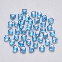 Perle di vetro verniciate a spruzzo trasparente, con polvere di scintillio, cuore, cielo blu profondo, 6x6x4mm, Foro: 0.7 mm