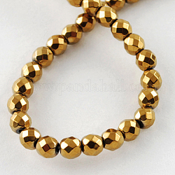 Non magnetici perle ematite sintetico fili, grado a, sfaccettato, tondo, oro placcato, 4x4mm, Foro: 1 mm