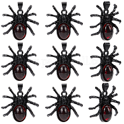 Sunnyclue 10pcs pendentifs en verre thème halloween, avec accessoire en alliage, araignée, électrophorèse noir, 31.5x33.5x9mm, Trou: 5.5x4.5mm