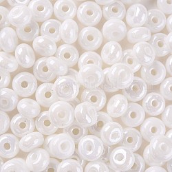 Opake Farben Glanzglas runde Perlen, Rundloch, weiß, 3~5x9~10 mm, Bohrung: 2.5 mm, ca. 73 Stk. / 50 g