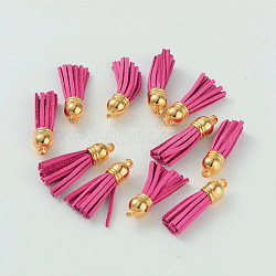 Suede Tassels, with CCB Plastic Findings, Nice for DIY Earring or Cell Phone Straps Making, Golden, Hot Pink, 38x10mm, Hole: 2mm