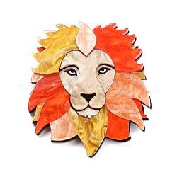 Insigne acrylique de lion, épinglette animal pour vêtements de sac à dos, rouge-orange, 70.5x63x7mm