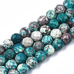 Chapelets de perles en chrysocolle naturelle, ronde, facette, teinte, 8mm, Trou: 1.2mm, Environ 47 pcs/chapelet, 14.76 pouce (37.5 cm)