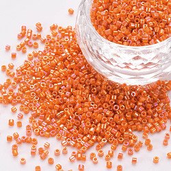 Perline cilindriche di vetro, perline semi, colori opachi arcobaleno, foro rotondo, arancione scuro, 1.5~2x1~2mm, Foro: 0.8 mm, circa 8000pcs/scatola, circa 1 libbra / borsa