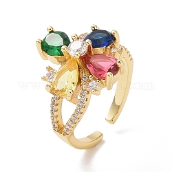 Красочное кольцо-манжета с сердцем из кубического циркония, украшения из латуни для женщин, без кадмия и без свинца, реальный 18k позолоченный, размер США 5 3/4 (16.3 мм)