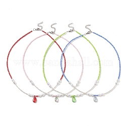 Glass Teardrop Pendant Necklace with Seed Beaded Chains, 304 Stainless Steel Jewelry, Mixed Color, 18.70 inch(47.5cm)