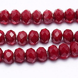 Imitation Jade Glass Bead Strands, Faceted, Rondelle, FireBrick, 10x8mm, Hole: 1mm, about 66pcs/strand, 21.2 inch