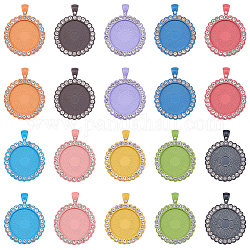 SUNNYCLUE Alloy Pendant Cabochon Settings, Plain Edge Bezel Cups, with Crystal Rhinestone, Flat Round, Mixed Color, Tray: 25mm, 43x34x3mm, Hole: 4.5x6.5mm, 10 Colors, 2pcs/color, 20pcs/set