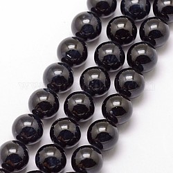 Gefärbt fossilen Perlen, Runde, Schwarz, 4 mm, Bohrung: 0.5 mm, ca. 100 Stk. / Strang, 16 Zoll