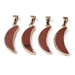 Synthetic Goldstone Pendants, with Golden Brass Pinch Bail and Edge, Moon, 28x11~12x4mm, Hole: 7x4mm