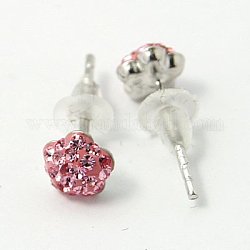 Austrian Crystal Ear Studs, with Polymer Clay and 925 Sterling Silver Findings, Flower, 223_Light Rose, 13mm, Pin: 0.6mm