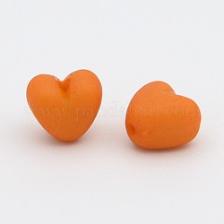 Colorful Acrylic Beads, Frosted, Heart, Dark Orange, 9x10x7mm, hole: 1.5mm, about 1100pcs/500g