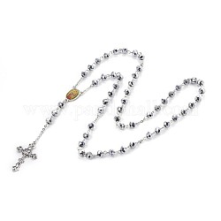 Legierung Anhänger Halsketten, mit Glas und 304 Edelstahl-Rolo-Ketten, Kruzifix Kreuz, für Ostern, Silber, 27.55 Zoll (70 cm)